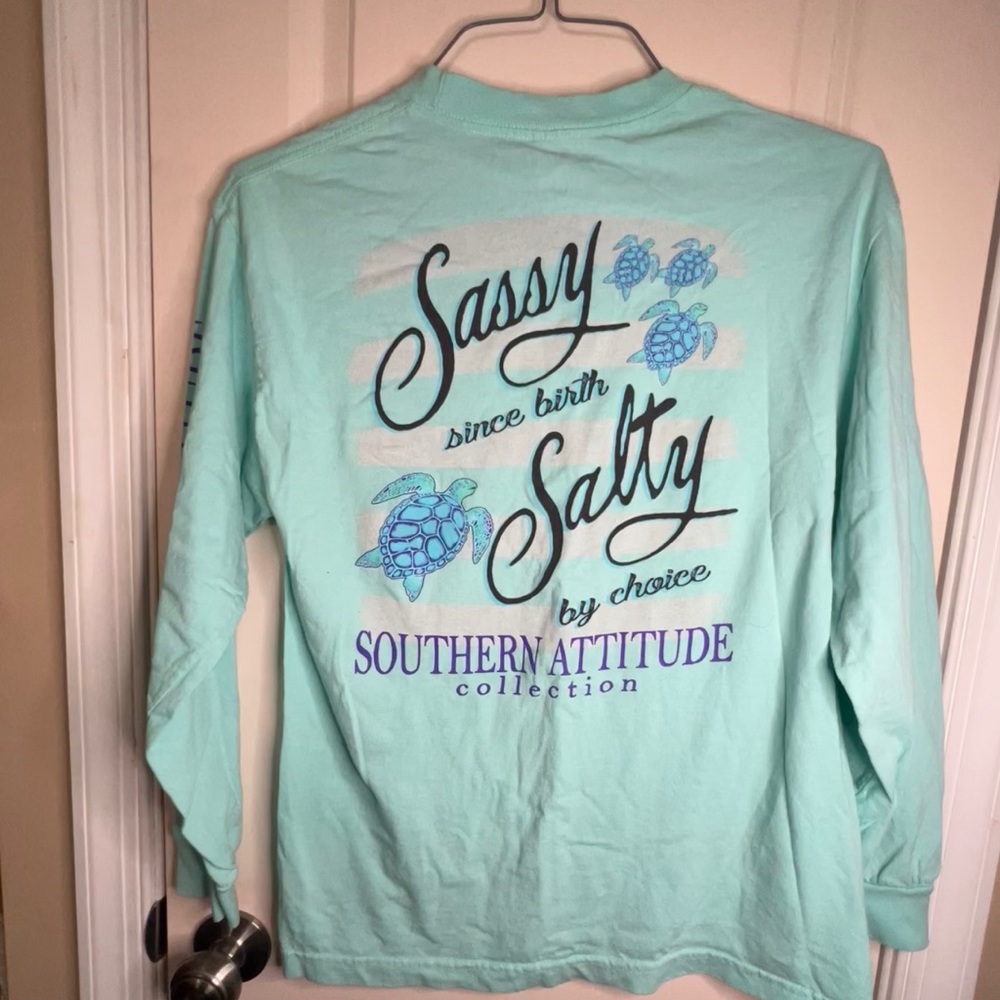 Southern attitude long sleeve turquoise shirt salty sassy